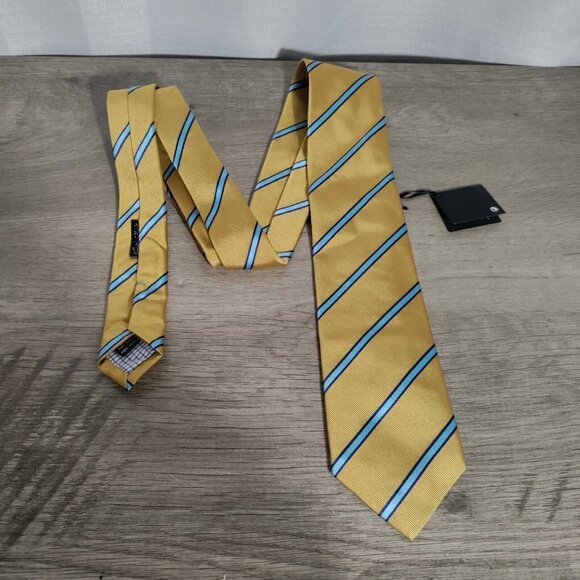 Ligatta NWT Neck Tie in Yellow With Blue‎  Stripes Silk - Picture 5 of 6